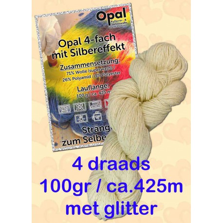 Ongeverfde Opal Sokkenwol - 4 draads met GLITTER